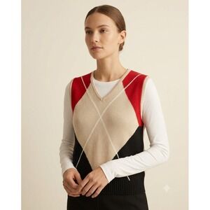 Vintage Liz Clairborne LizSport Argyle Sweater Vest Size XL 100% Cotton Preppy